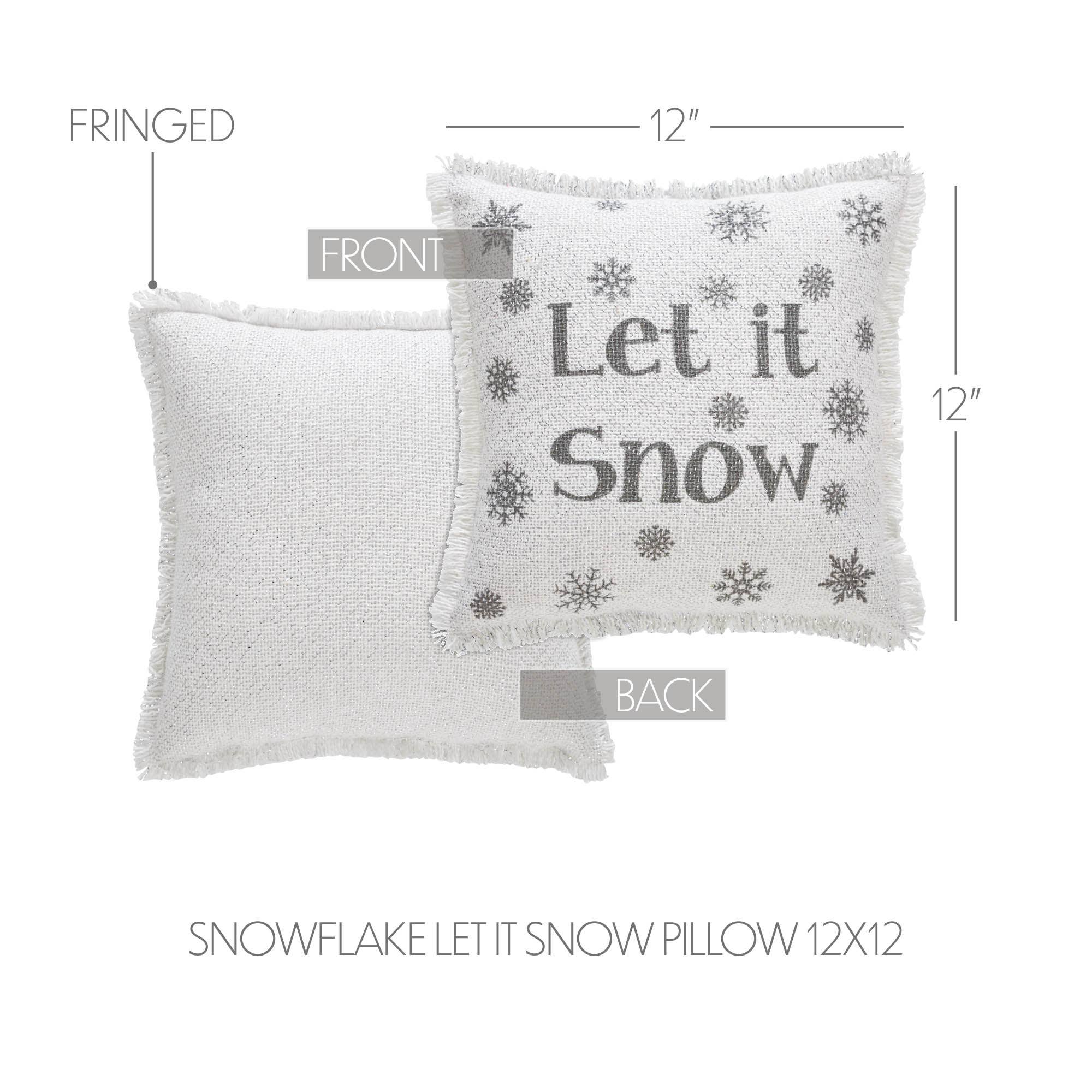 Yuletide Burlap Antique White Snowflake Let It Snow Pillow 12"x12"