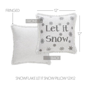 Yuletide Burlap Antique White Snowflake Let It Snow Pillow 12"x12"