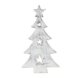 Christmas Tree w/ Stars White Wooden Figurine