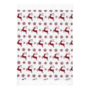 Scandia Snowflake Red White Woven Throw 50"x60"