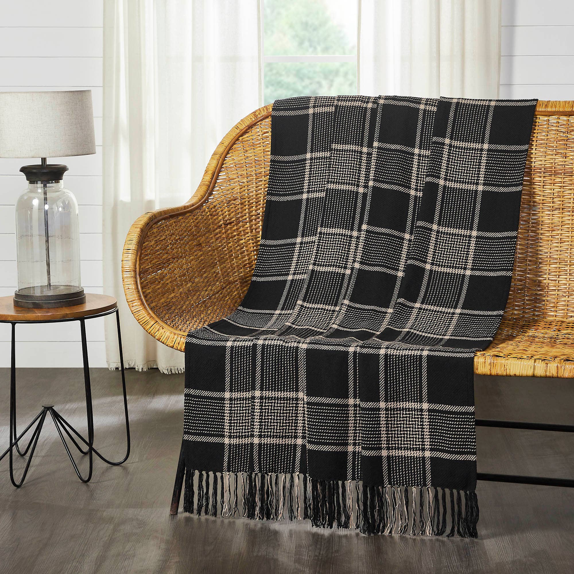 Eston Black Tan Plaid Throw 50x60