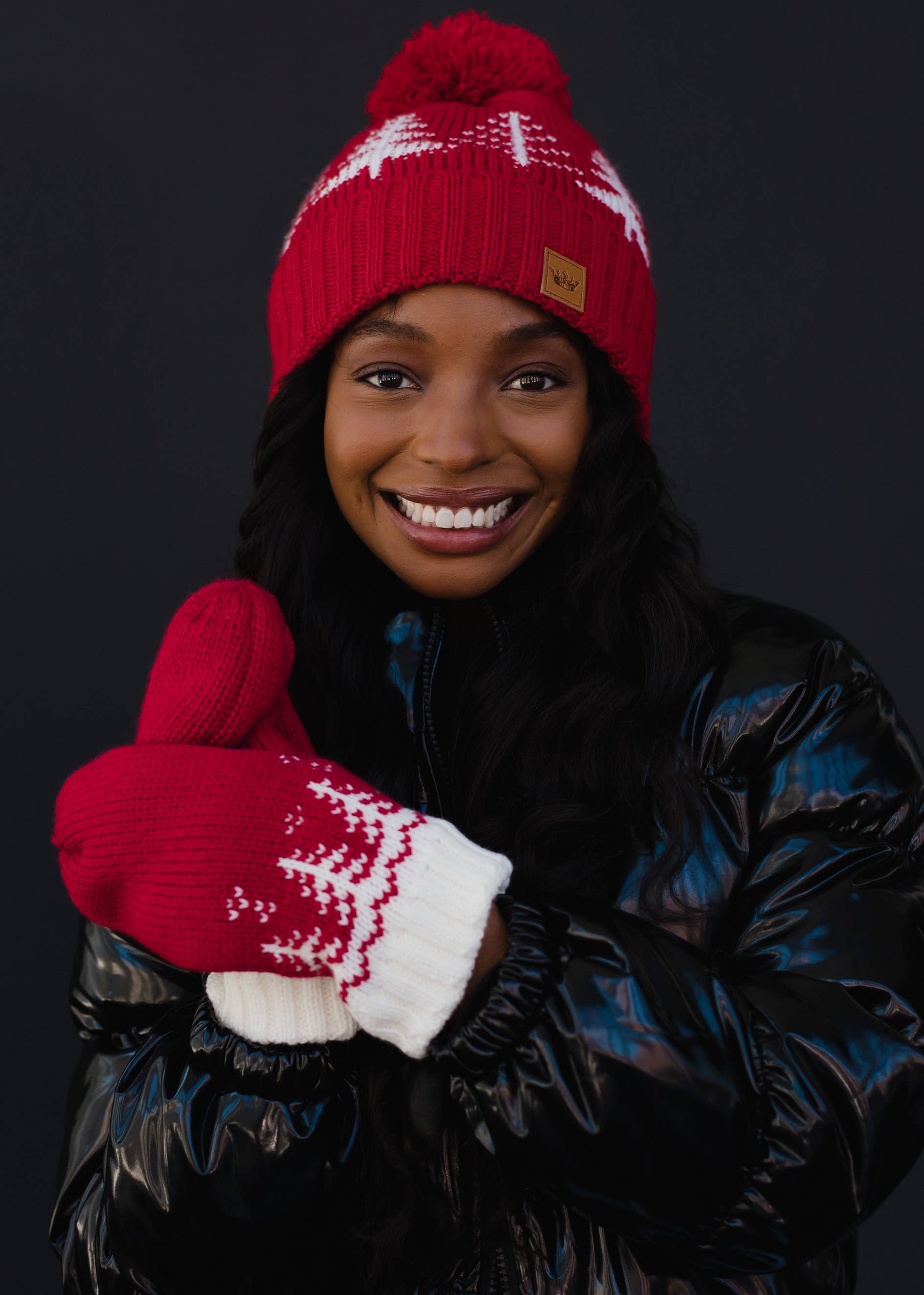 Red w/ White Trees Pom Hat