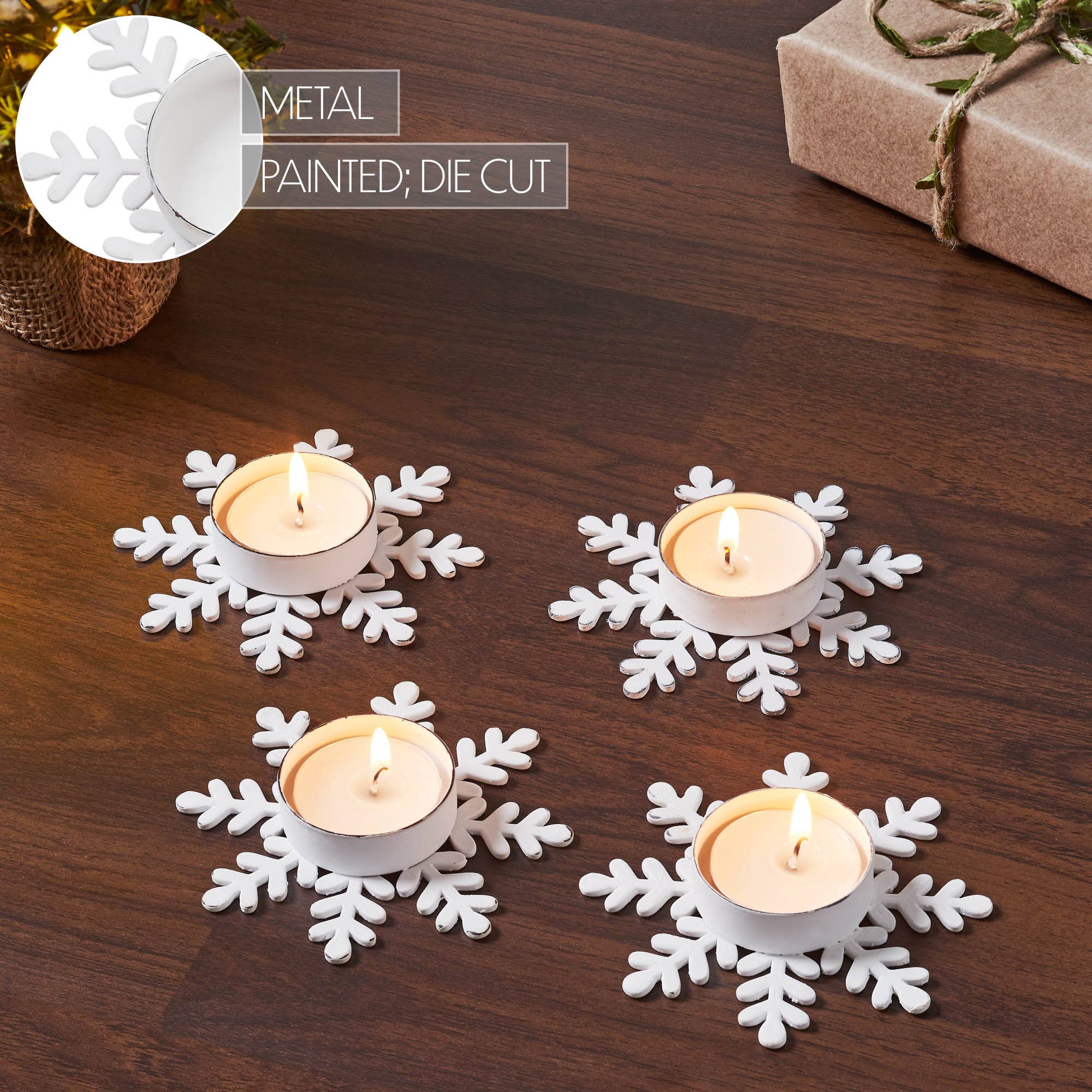 Tealight Holder Snowflake Antique White