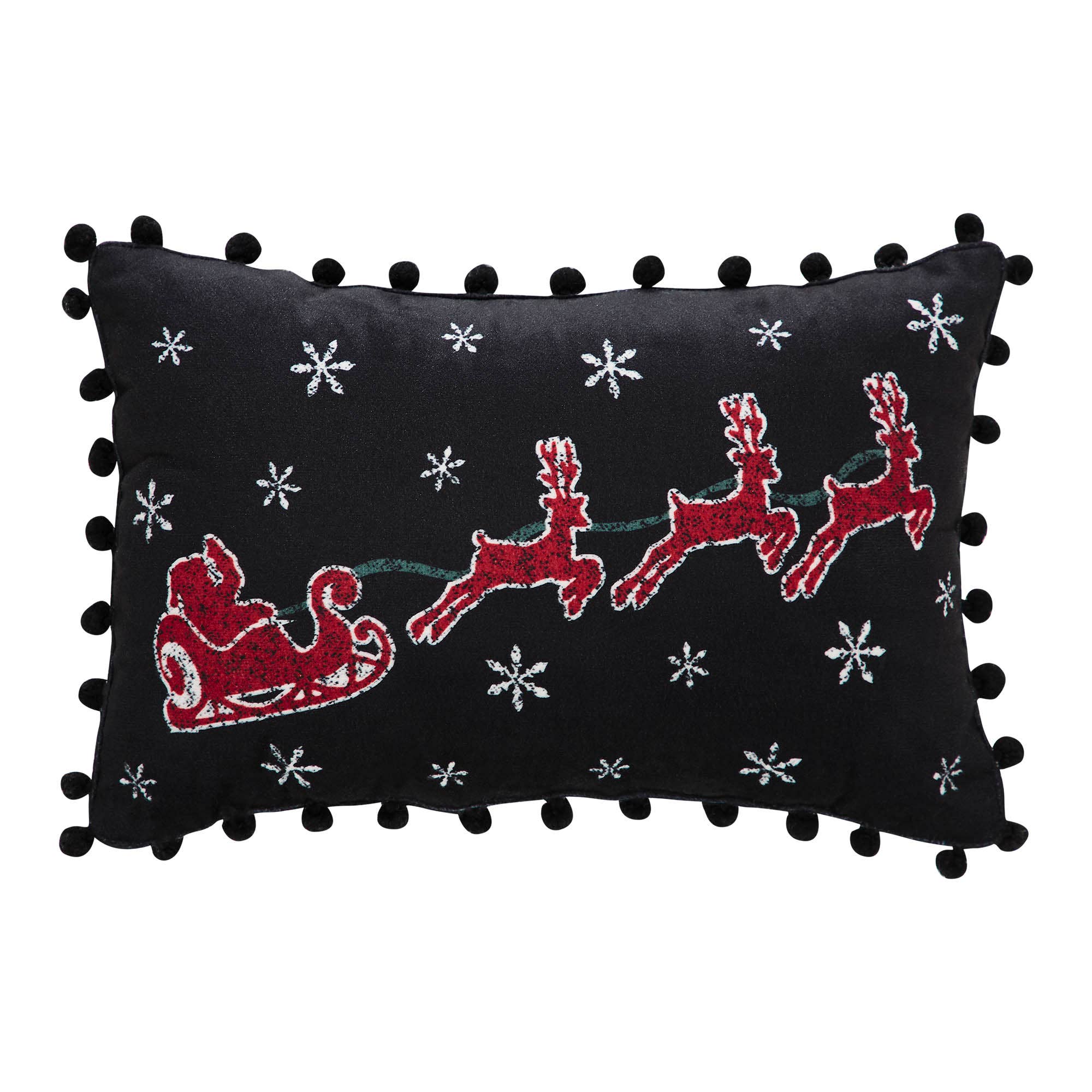 Annie Black Check Santa Sleigh Pillow 9.5"x14"