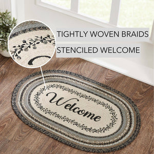 Floral Vine Jute Oval Rug Welcome 20"x30"