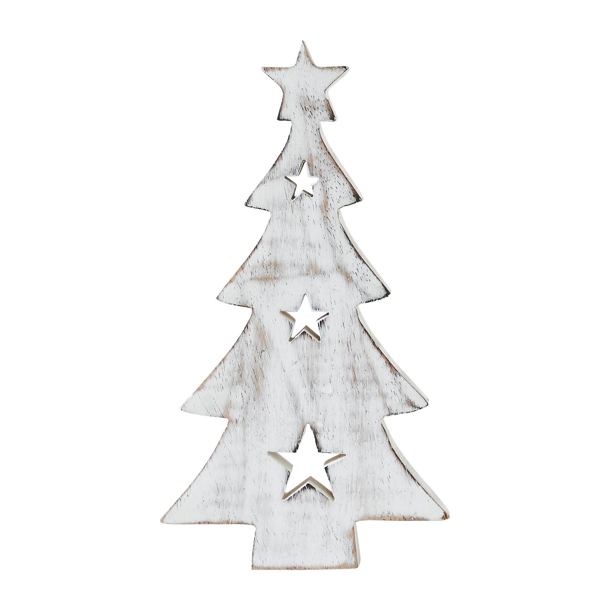 Christmas Tree w/ Stars White Wooden Figurine