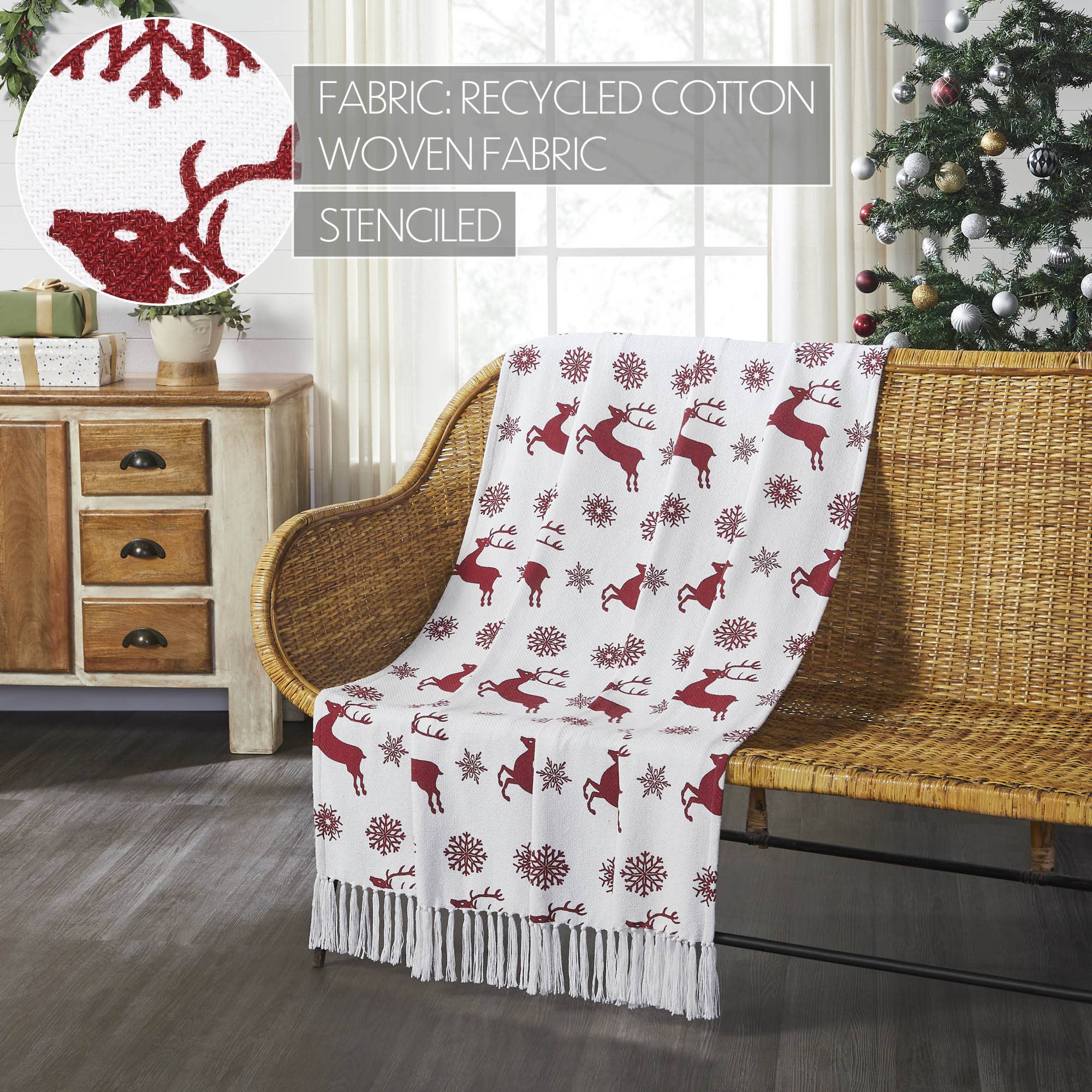 Scandia Snowflake Red White Woven Throw 50"x60"