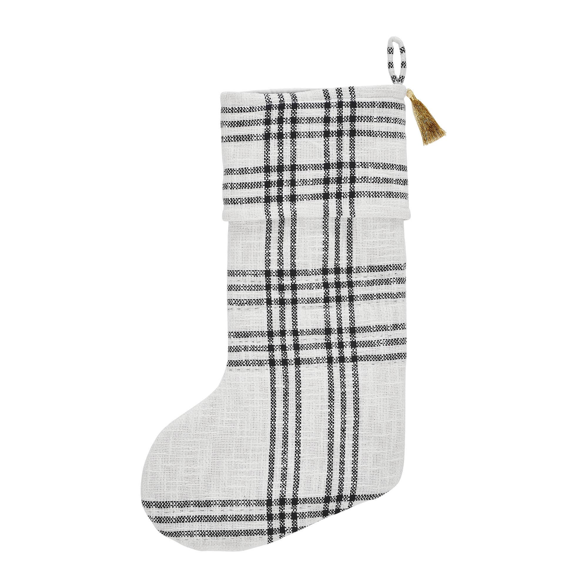 Wintergleam Black White Plaid Stocking 12"x20"