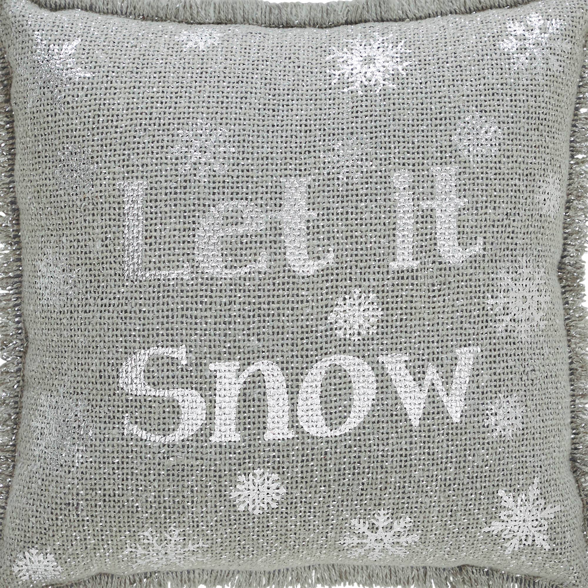 Yuletide Burlap Dove Grey Snowflake Let It Snow Pillow 12"x12"