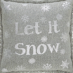 Yuletide Burlap Dove Grey Snowflake Let It Snow Pillow 12"x12"