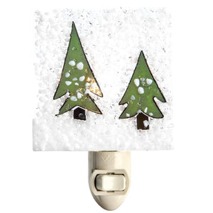 Winter Pines Christmas Glass Night Light