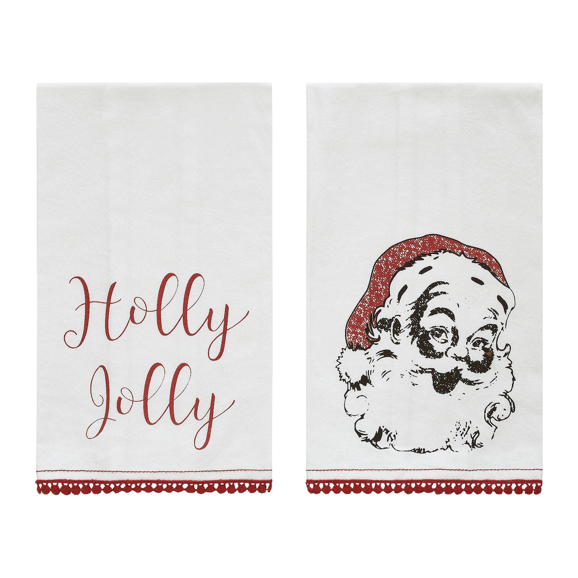 Kringle Chenille Holly Jolly White Muslin Tea Towel Set of 2