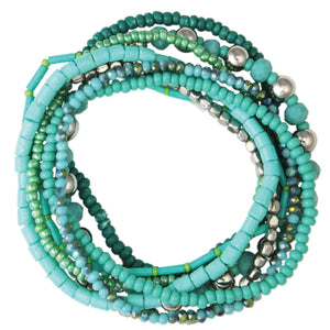 Ocean Tones Blue Green Bead Bracelet Set