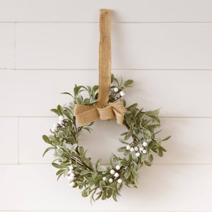 Mini Wreath - Frosted Mistletoe With Burlap Bow