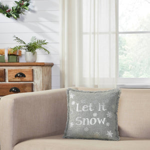 Yuletide Burlap Dove Grey Snowflake Let It Snow Pillow 12"x12"