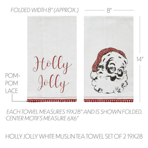 Kringle Chenille Holly Jolly White Muslin Tea Towel Set of 2