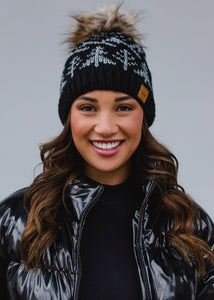 Black & Grey Winter Pattern Pom Hat